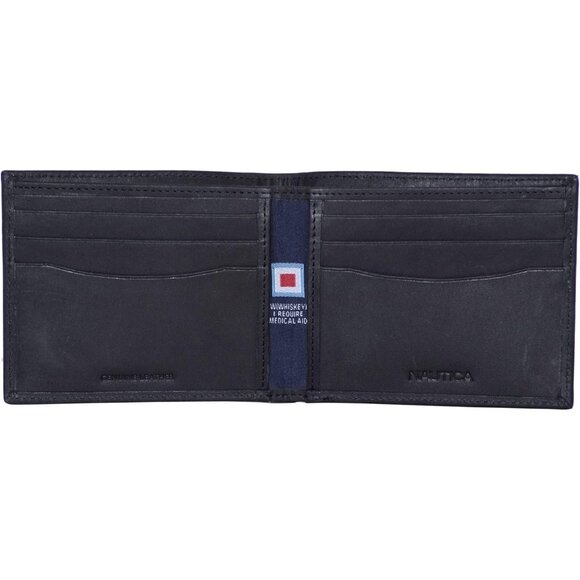 Nautica Men's Bifold Leather Wallet Black RFID Blocking ID Window Card Slots - Picture 2 of 5